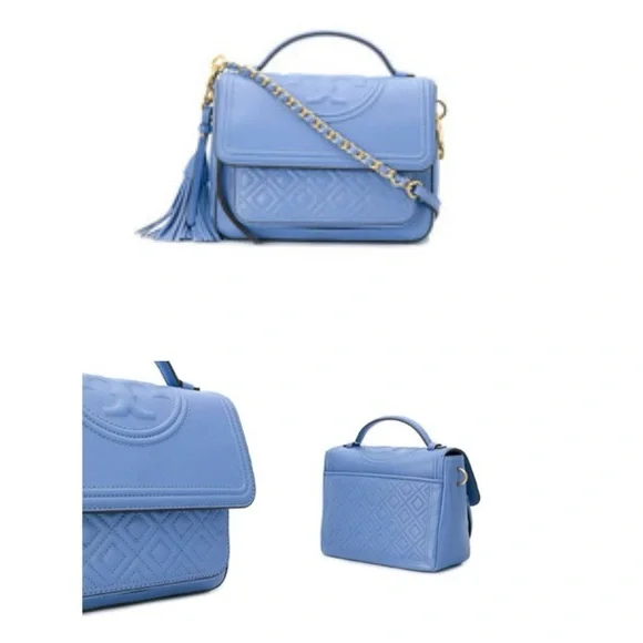 Tory Burch Fleming periwinkle small leather convertible crossbody bag lotus blue - Picture 15 of 16